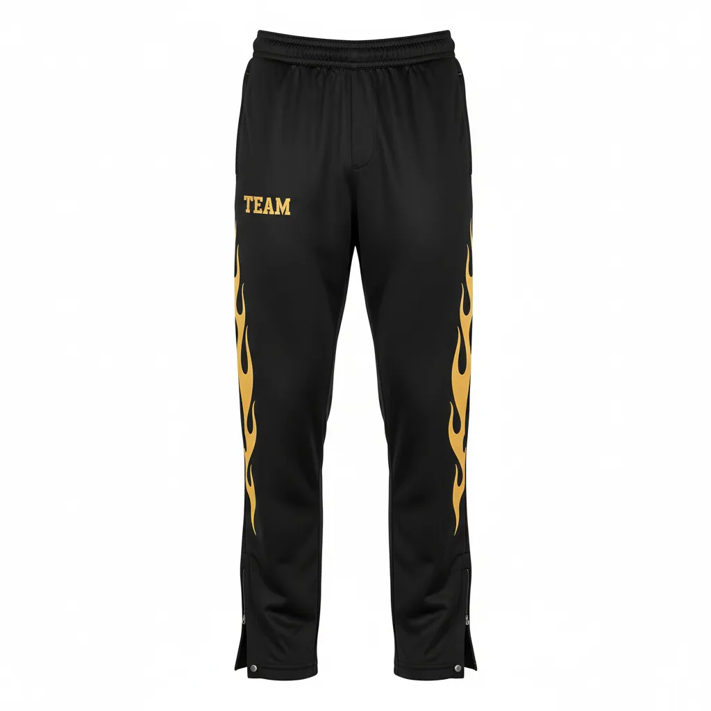 Custom Volleyball Sweat Pant - Black, Gold - Vegas Flame Design - Front View - Kinexa Sportswear