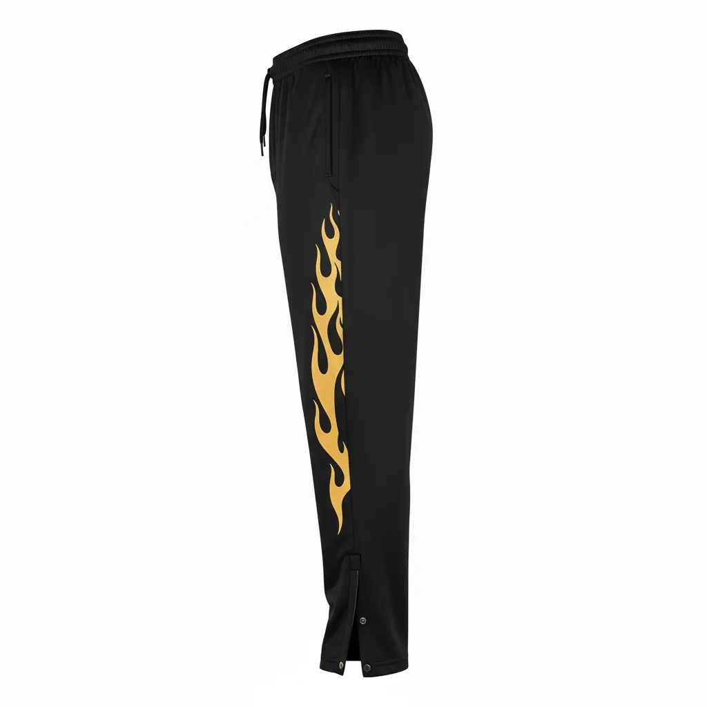 Custom Volleyball Sweat Pant - Black, Gold - Vegas Flame Design - Side View - Kinexa Sportswear