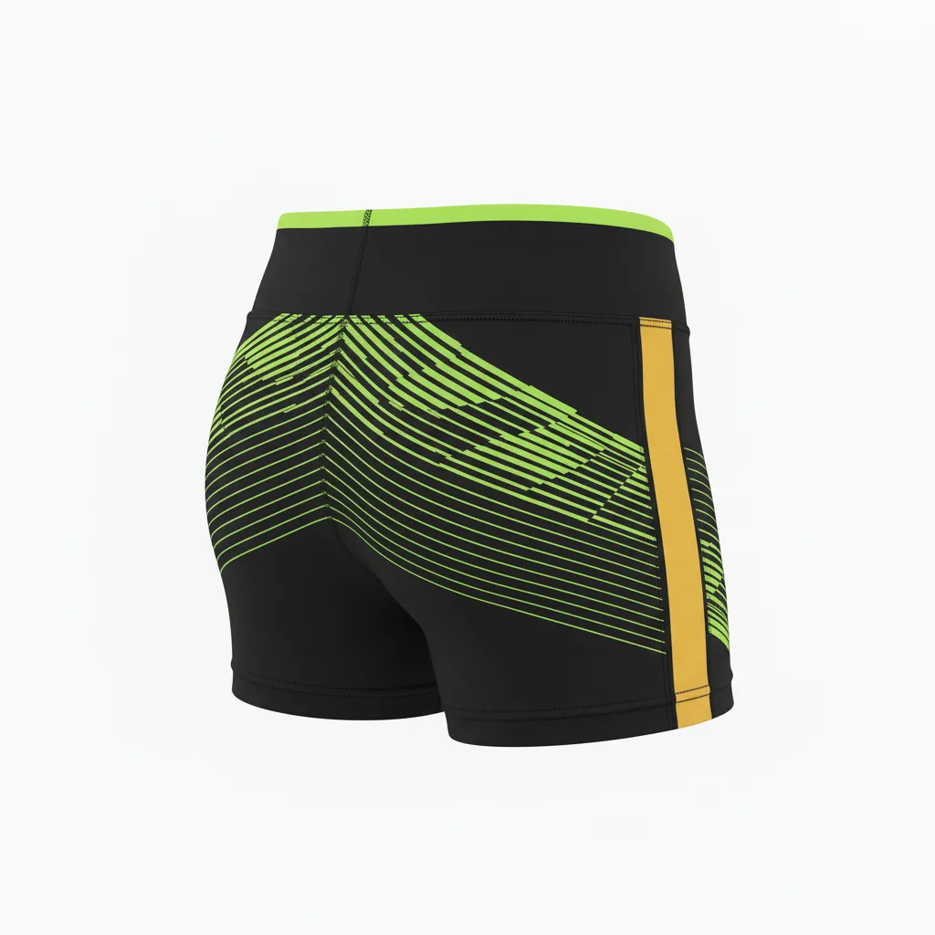 Custom Volleyball Volleyball Competition Shorts - Black, Green - Neon Wave Pattern - Back View - Kinexa Sportswear