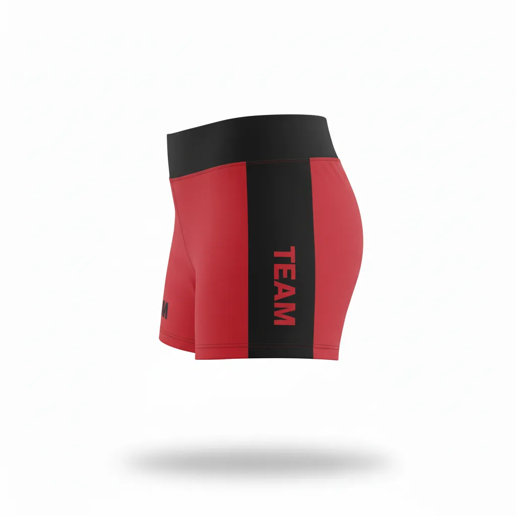 Custom Volleyball Volleyball Competition Shorts - Red, Black - Cardinal Slash Design - Side View - Kinexa Sportswear