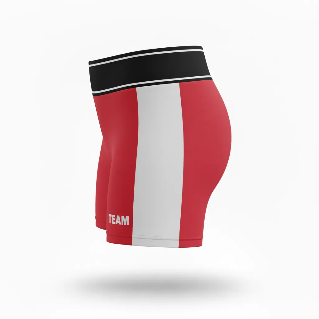 Custom Volleyball Volleyball Competition Shorts - Red, White - Cardinal Minimalist Accent - Side View - Kinexa Sportswear