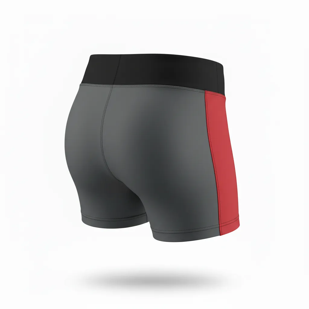 Custom Volleyball Volleyball Competition Shorts - Grey, Red - Charcoal Athletic Side Stripe - Back View - Kinexa Sportswear