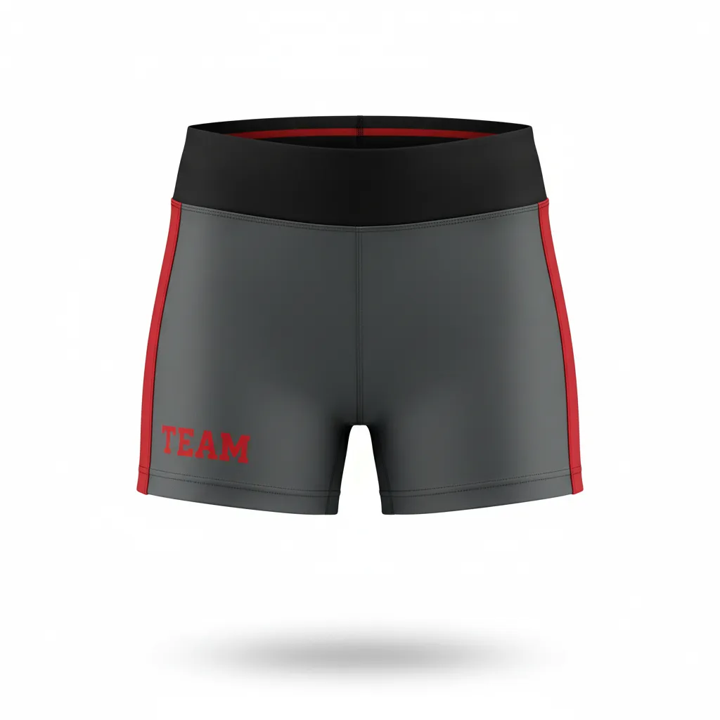 Custom Volleyball Volleyball Competition Shorts - Grey, Red - Charcoal Athletic Side Stripe - Front View - Kinexa Sportswear