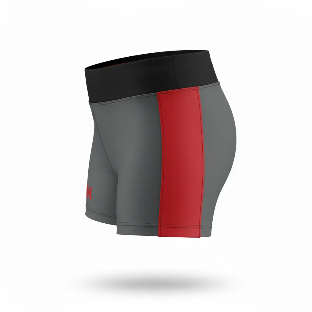 Custom Volleyball Volleyball Competition Shorts - Grey, Red - Charcoal Athletic Side Stripe - Side View - Kinexa Sportswear