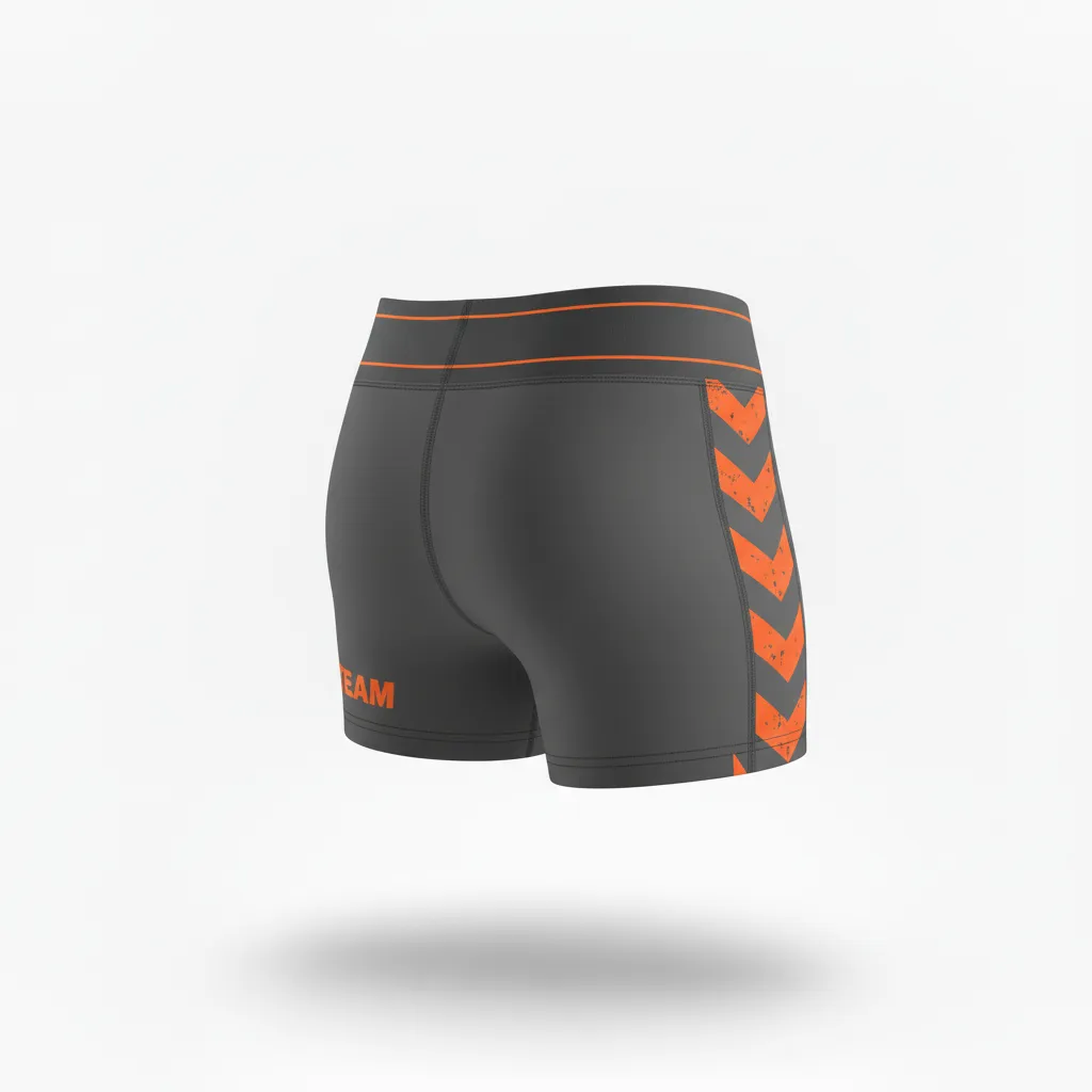 Custom Volleyball Volleyball Competition Shorts - Grey, Orange - Charcoal Neon Burst - Back View - Kinexa Sportswear