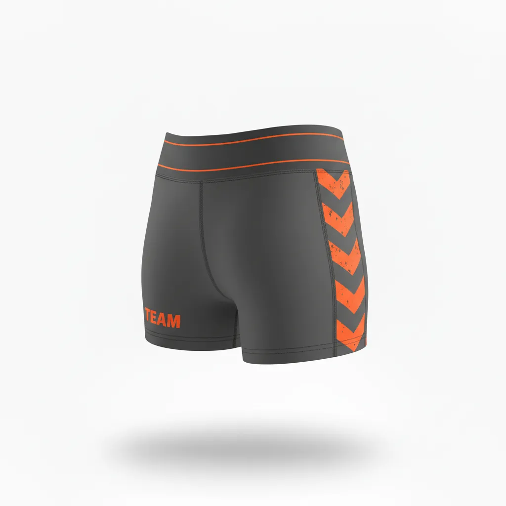 Custom Volleyball Volleyball Competition Shorts - Grey, Orange - Charcoal Neon Burst - Front View - Kinexa Sportswear