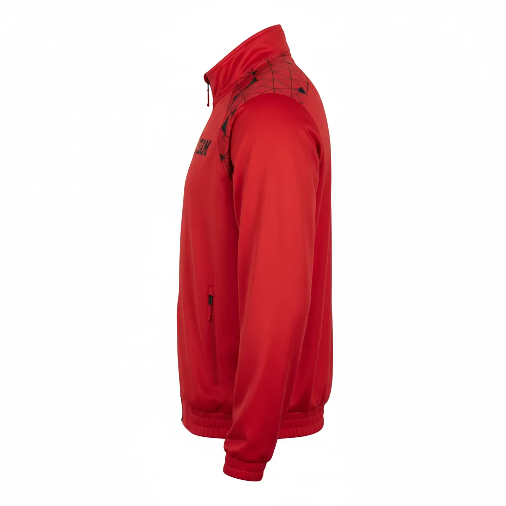 Custom Volleyball Warm Up Jacket - Red, Black - Athletic Geometric Triangles - Side View - Kinexa Sportswear