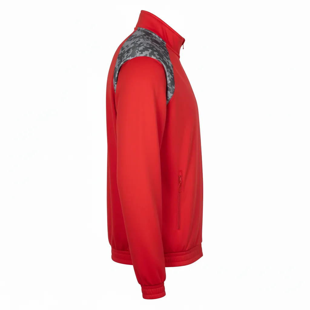 Custom Volleyball Warm Up Jacket - Red, Grey - Athletic Camo Pattern - Back View - Kinexa Sportswear