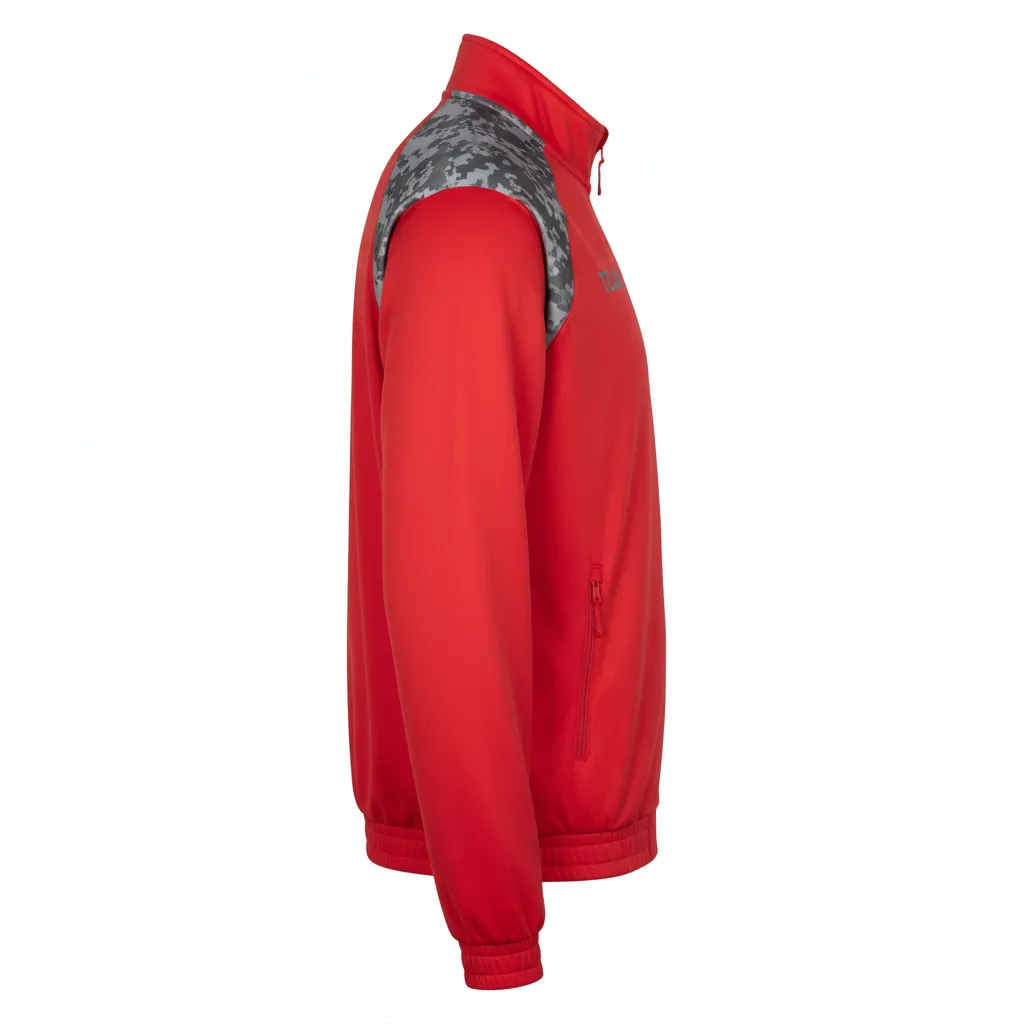 Custom Volleyball Warm Up Jacket - Red, Grey - Athletic Camo Pattern - Side View - Kinexa Sportswear