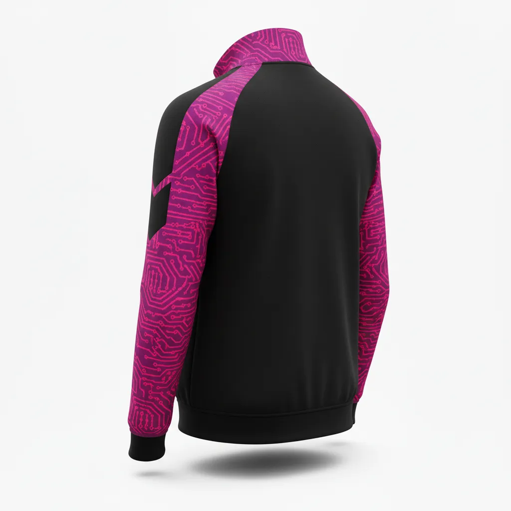 Custom Volleyball Warm Up Jacket - Black, Pink - Neon Circuit Pattern - Back View - Kinexa Sportswear