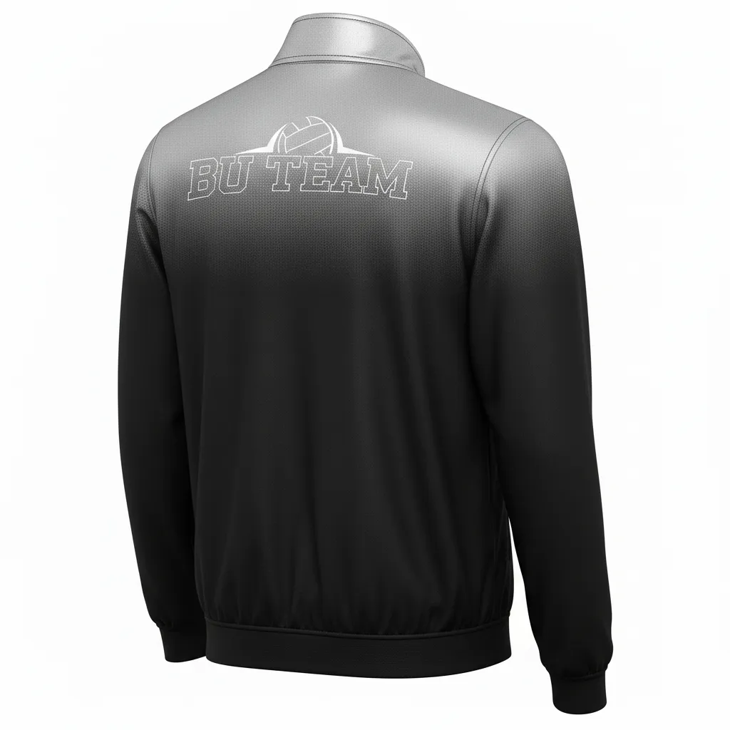 Custom Volleyball Warm Up Jacket - Black, Silver - Metallic Fade - Back View - Kinexa Sportswear