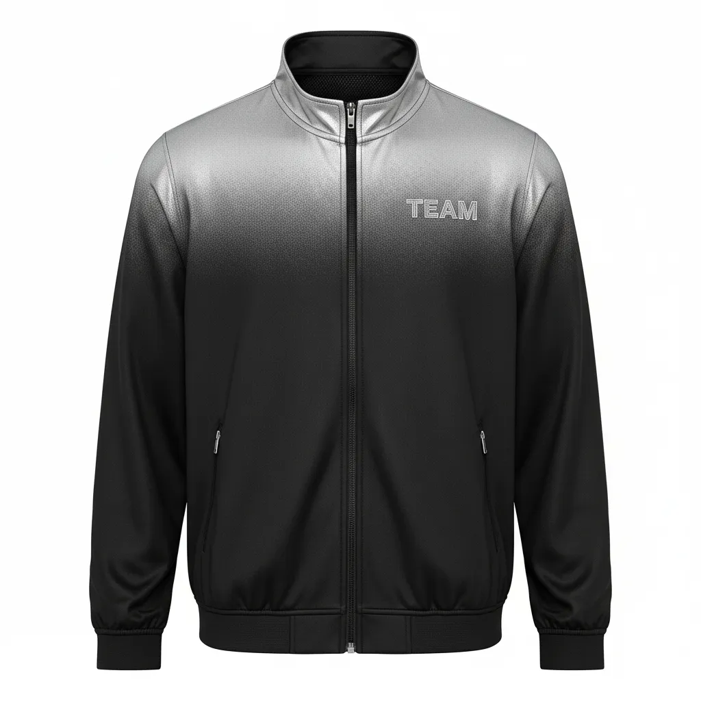 Custom Volleyball Warm Up Jacket - Black, Silver - Metallic Fade - Front View - Kinexa Sportswear