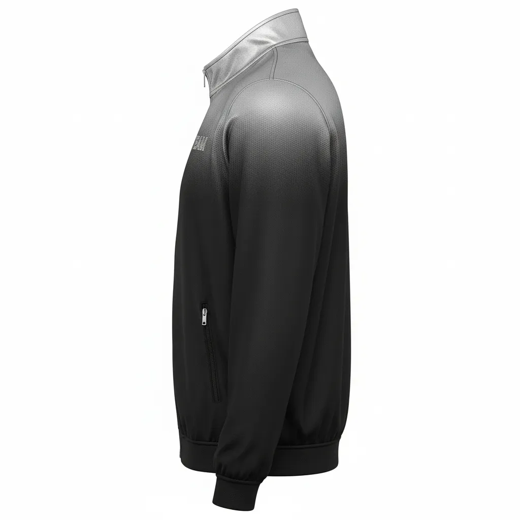 Custom Volleyball Warm Up Jacket - Black, Silver - Metallic Fade - Side View - Kinexa Sportswear