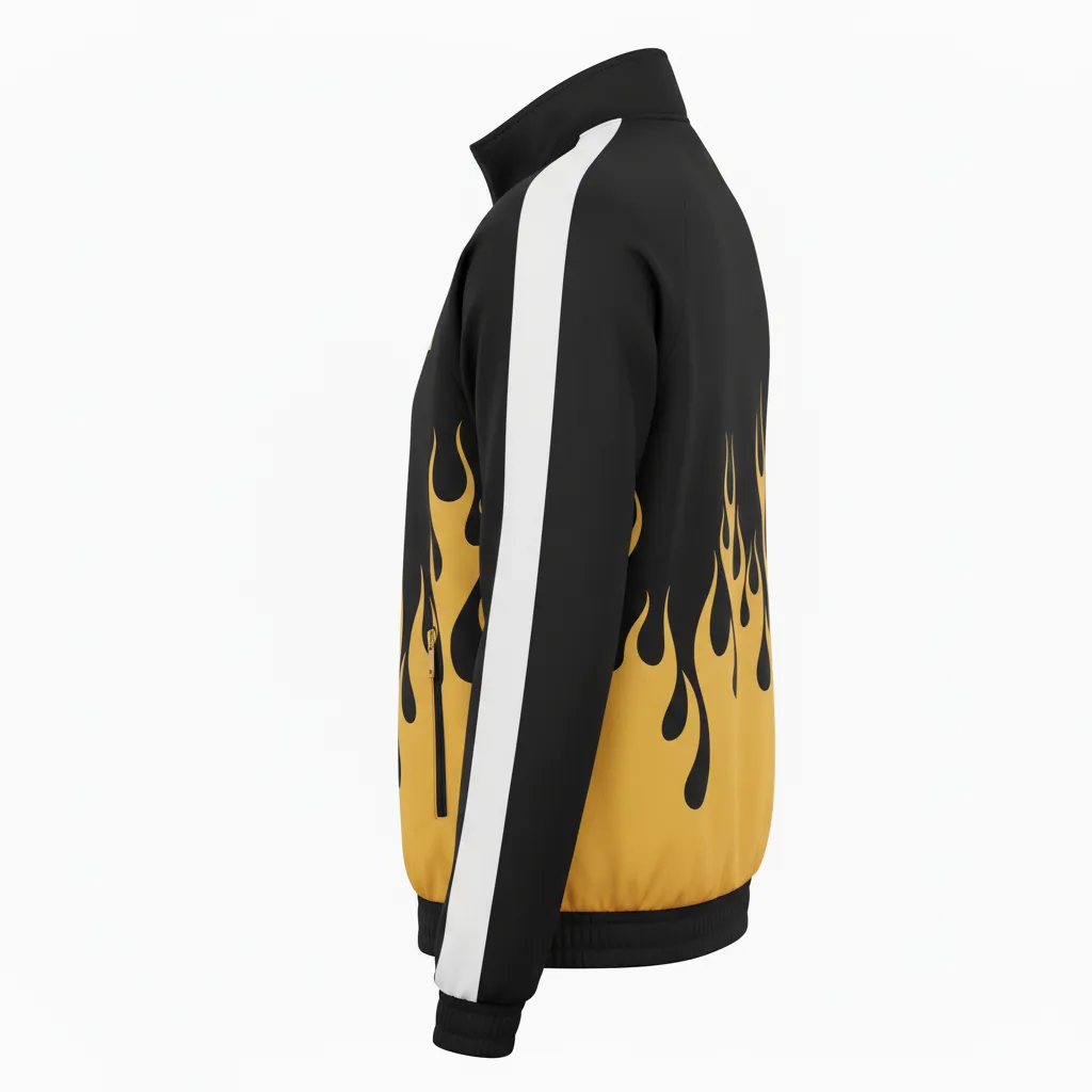 Custom Volleyball Warm Up Jacket - Black, Gold - Vegas Flame Design - Back View - Kinexa Sportswear