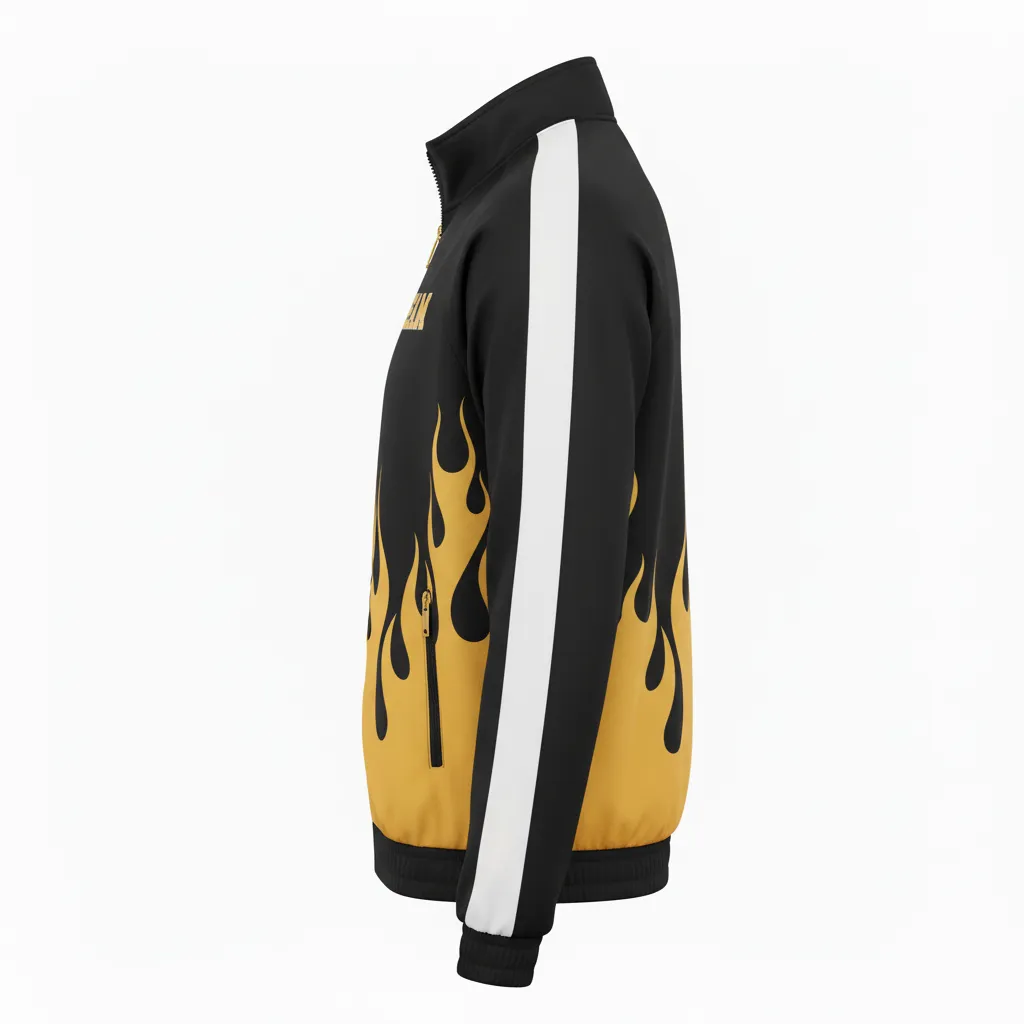 Custom Volleyball Warm Up Jacket - Black, Gold - Vegas Flame Design - Side View - Kinexa Sportswear