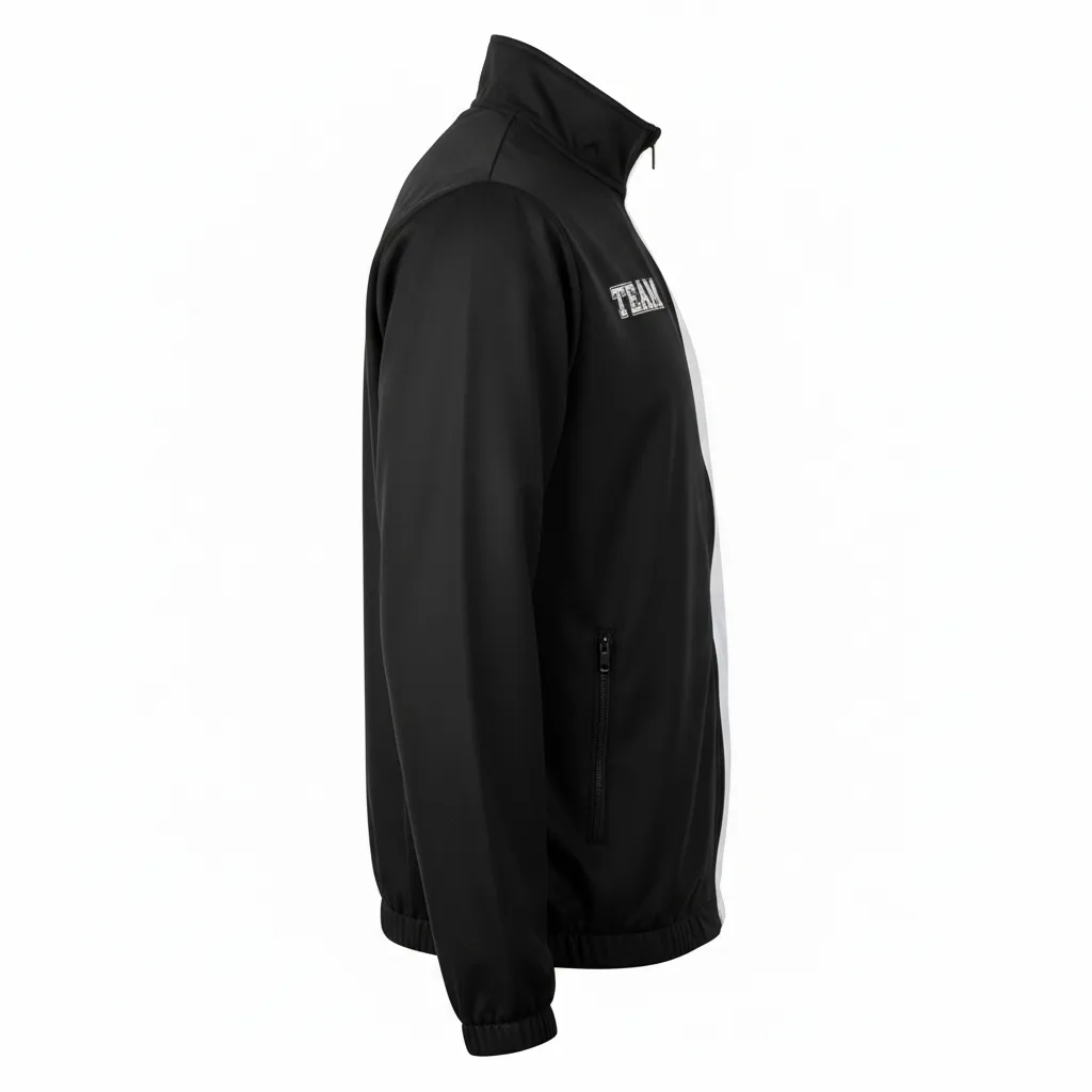 Custom Volleyball Warm Up Jacket - Black, White - Half And Half - Side View - Kinexa Sportswear