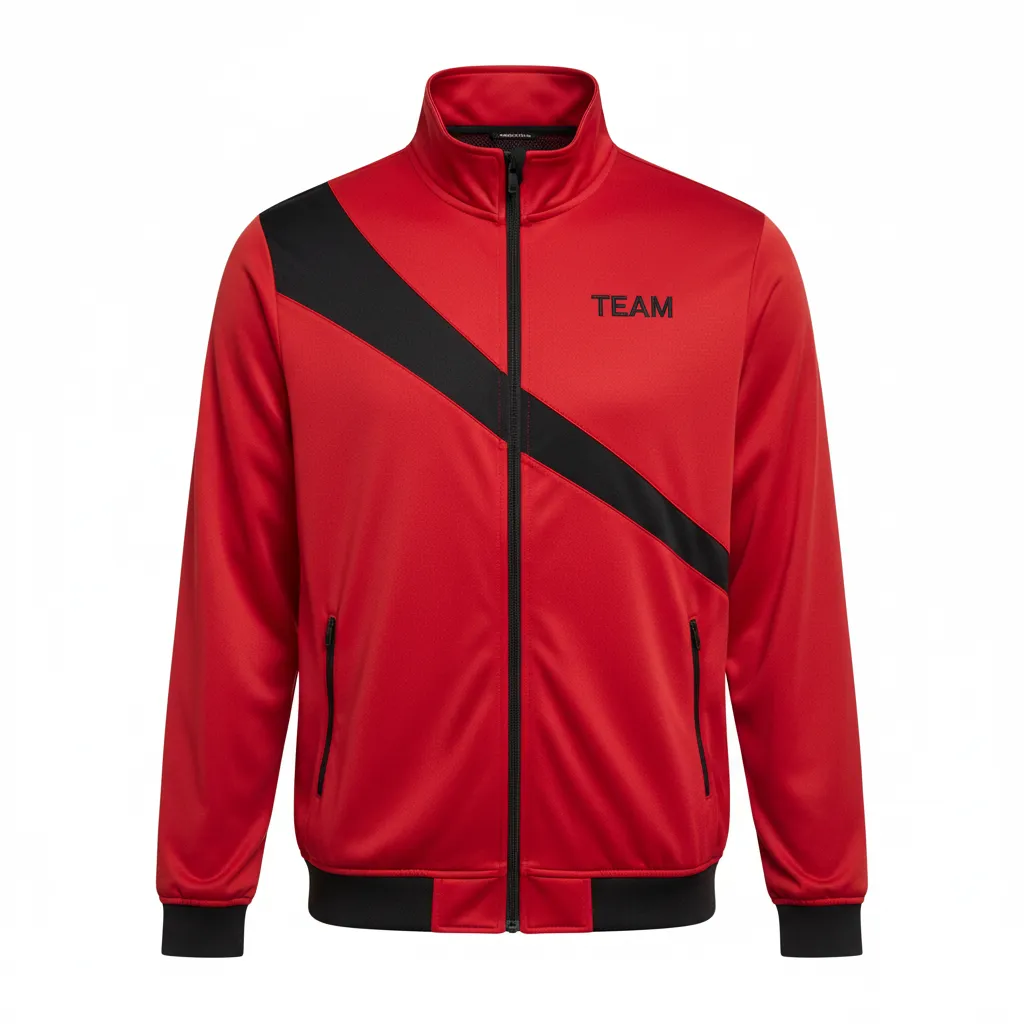 Custom Volleyball Warm Up Jacket - Red, Black - Cardinal Slash Design - Front View - Kinexa Sportswear
