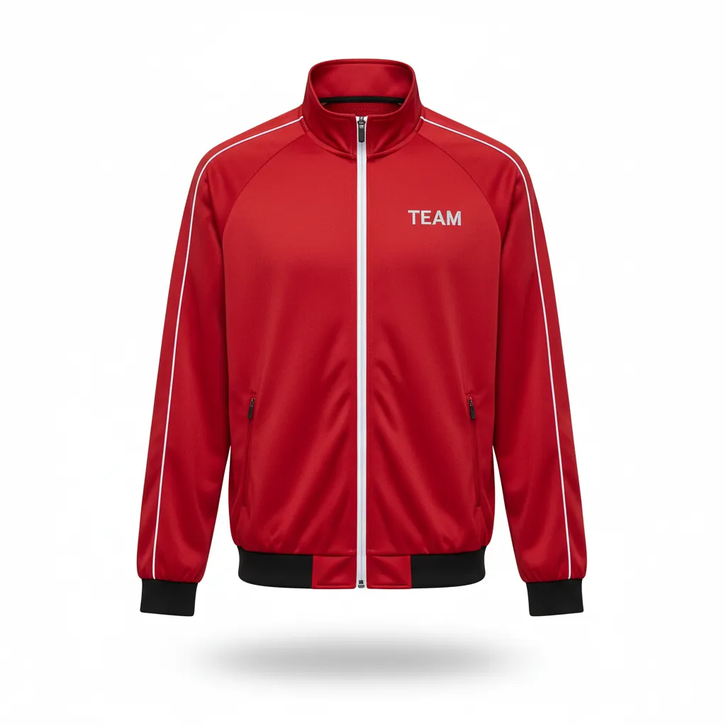 Custom Volleyball Warm Up Jacket - Red, White - Cardinal Minimalist Accent - Front View - Kinexa Sportswear