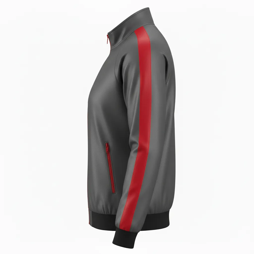 Custom Volleyball Warm Up Jacket - Grey, Red - Charcoal Athletic Side Stripe - Side View - Kinexa Sportswear