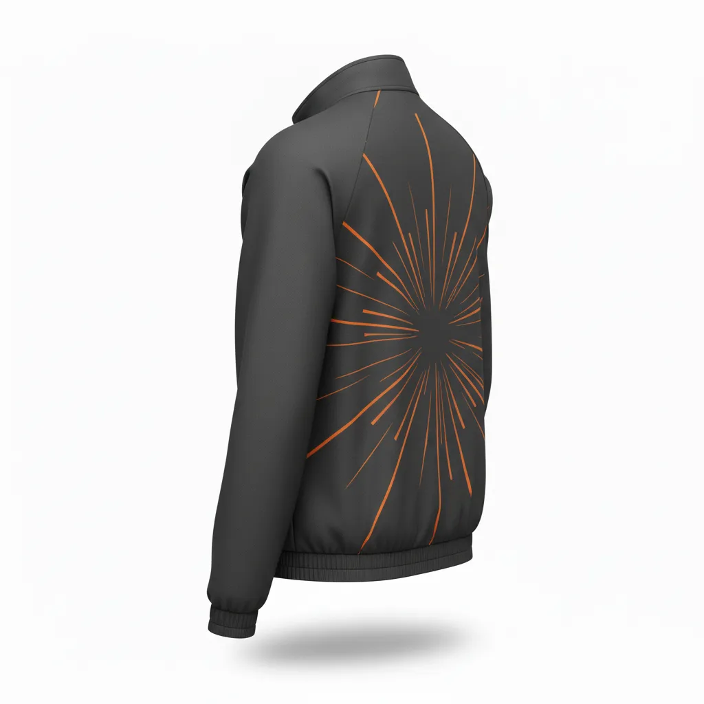 Custom Volleyball Warm Up Jacket - Grey, Orange - Charcoal Neon Burst - Back View - Kinexa Sportswear