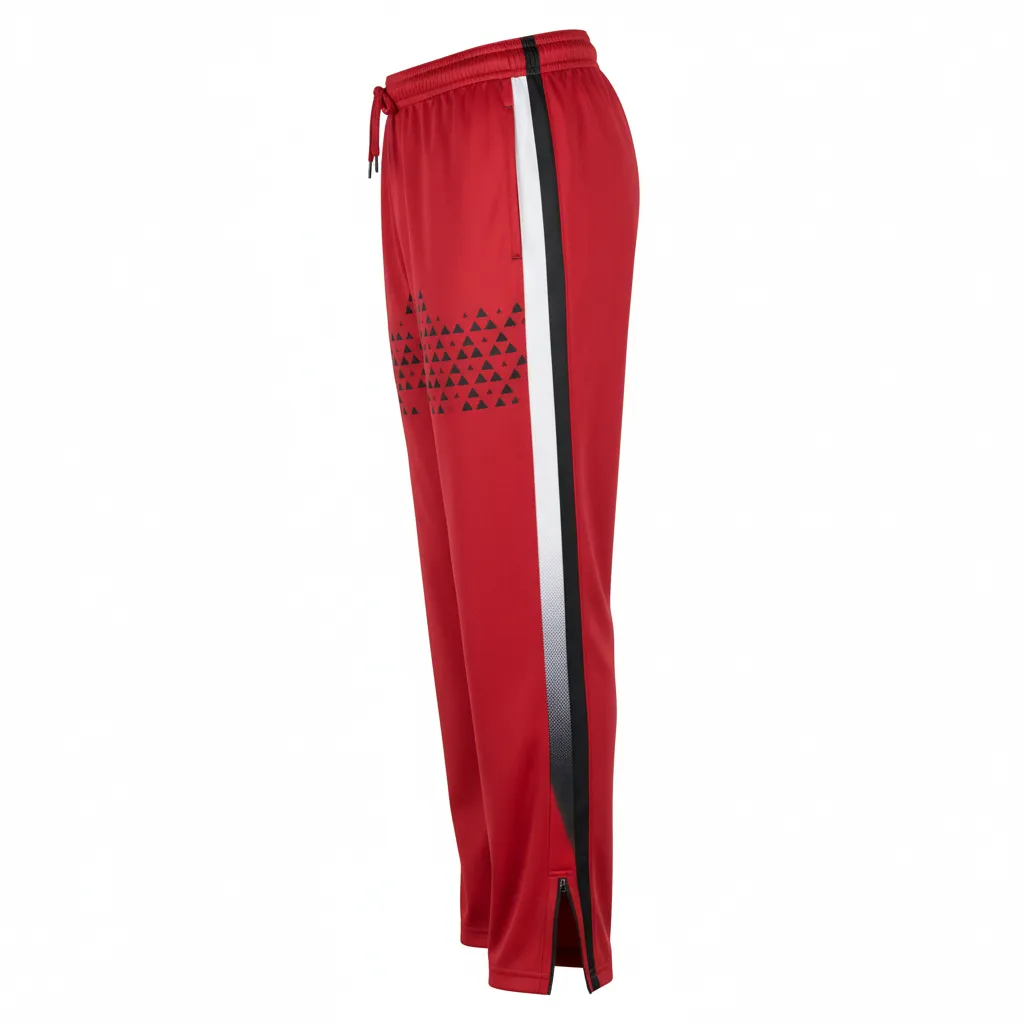 Custom Volleyball Warm Up Pant - Red, Black - Athletic Geometric Triangles - Side View - Kinexa Sportswear