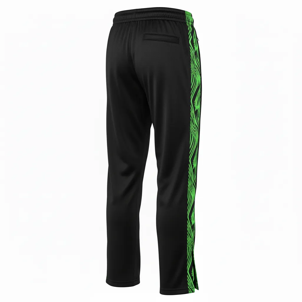 Custom Volleyball Warm Up Pant - Black, Green - Neon Wave Pattern - Back View - Kinexa Sportswear