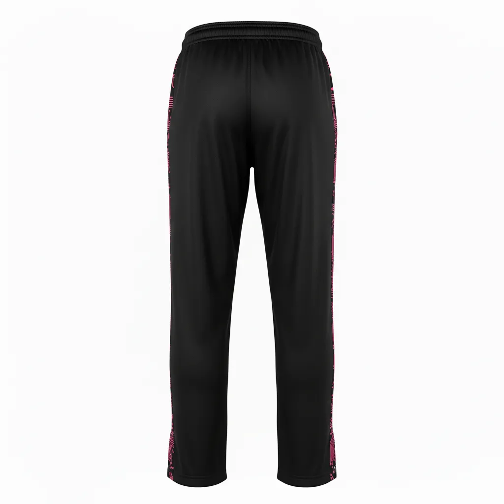 Custom Volleyball Warm Up Pant - Black, Pink - Neon Circuit Pattern - Back View - Kinexa Sportswear