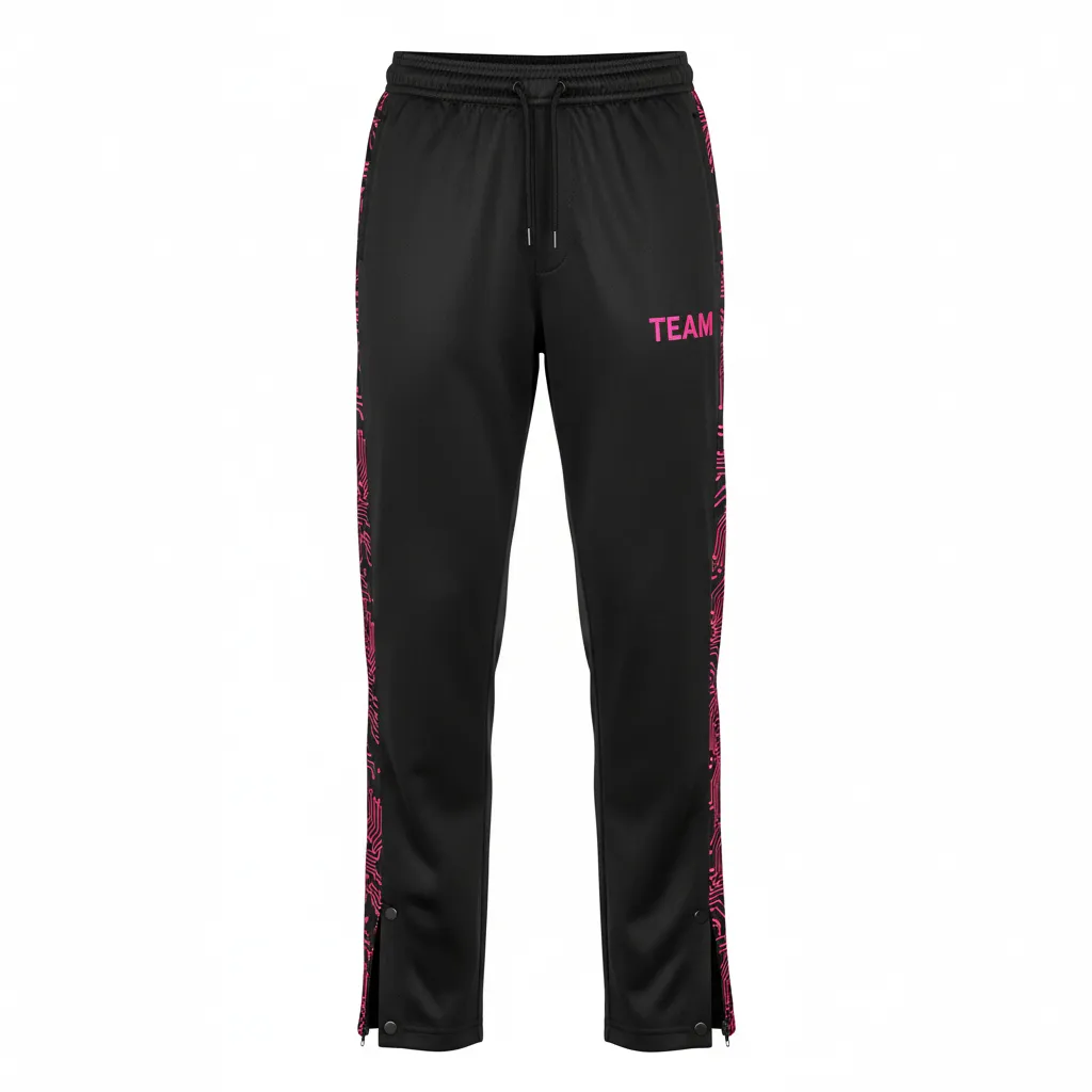 Custom Volleyball Warm Up Pant - Black, Pink - Neon Circuit Pattern - Front View - Kinexa Sportswear