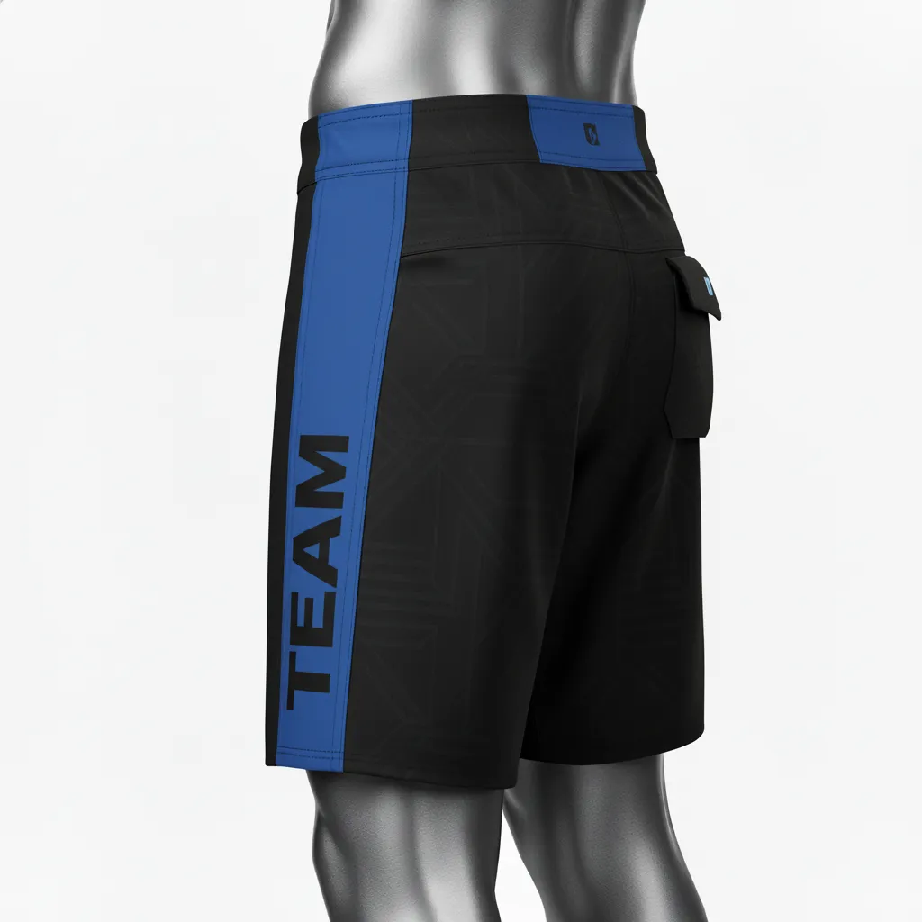 Custom Wrestling Board Style Fight Shorts - Black - Royal Panel - Front View - Kinexa Sportswear