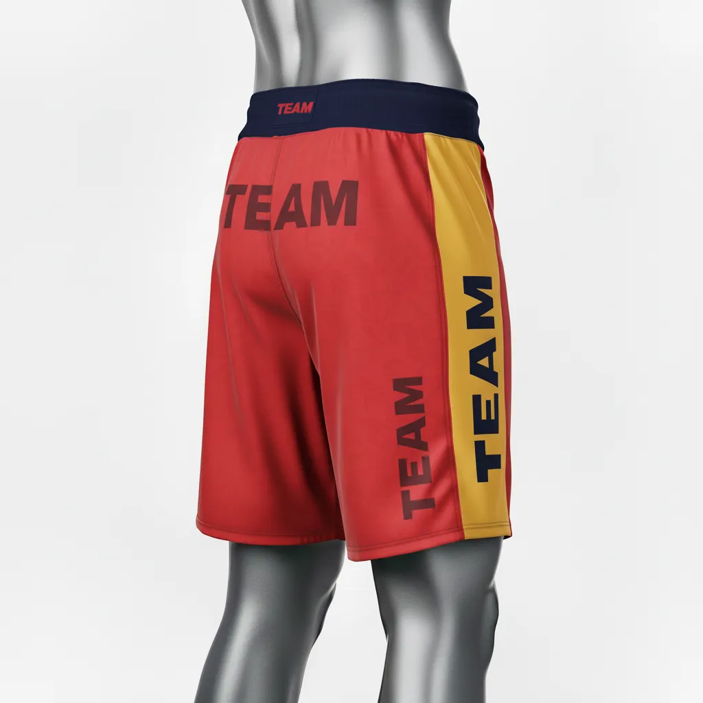 Custom Wrestling Board Style Fight Shorts - Gold - Cardinal Vegas Panel - Front View - Kinexa Sportswear
