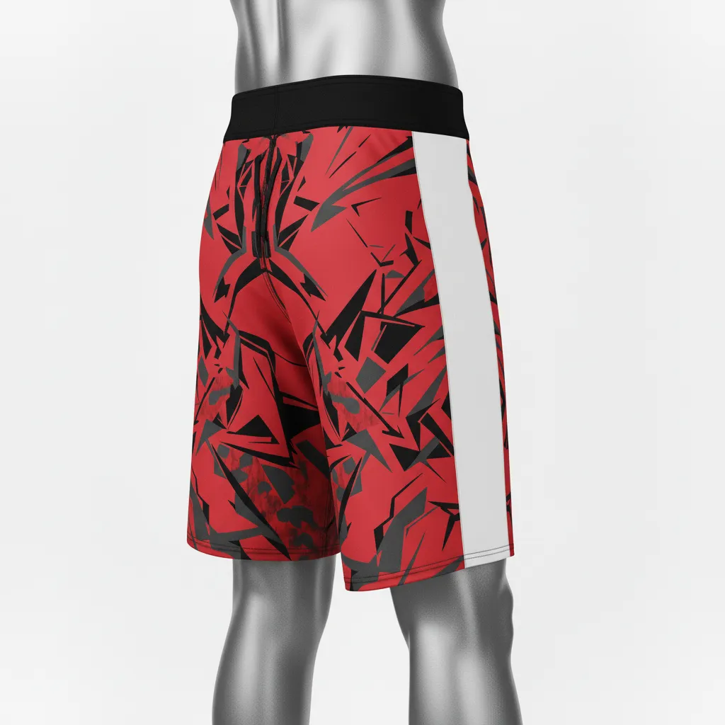 Custom Wrestling Board Style Fight Shorts - White - Cardinal Panel - Back View - Kinexa Sportswear