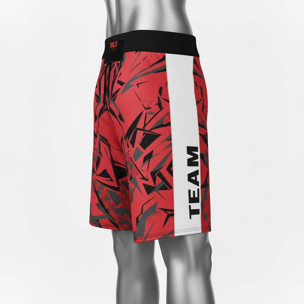 Custom Wrestling Board Style Fight Shorts - White - Cardinal Panel - Side View - Kinexa Sportswear