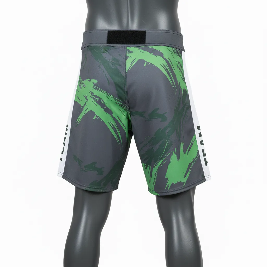 Custom Wrestling Board Style Fight Shorts - White - Charcoal Panel - Back View - Kinexa Sportswear