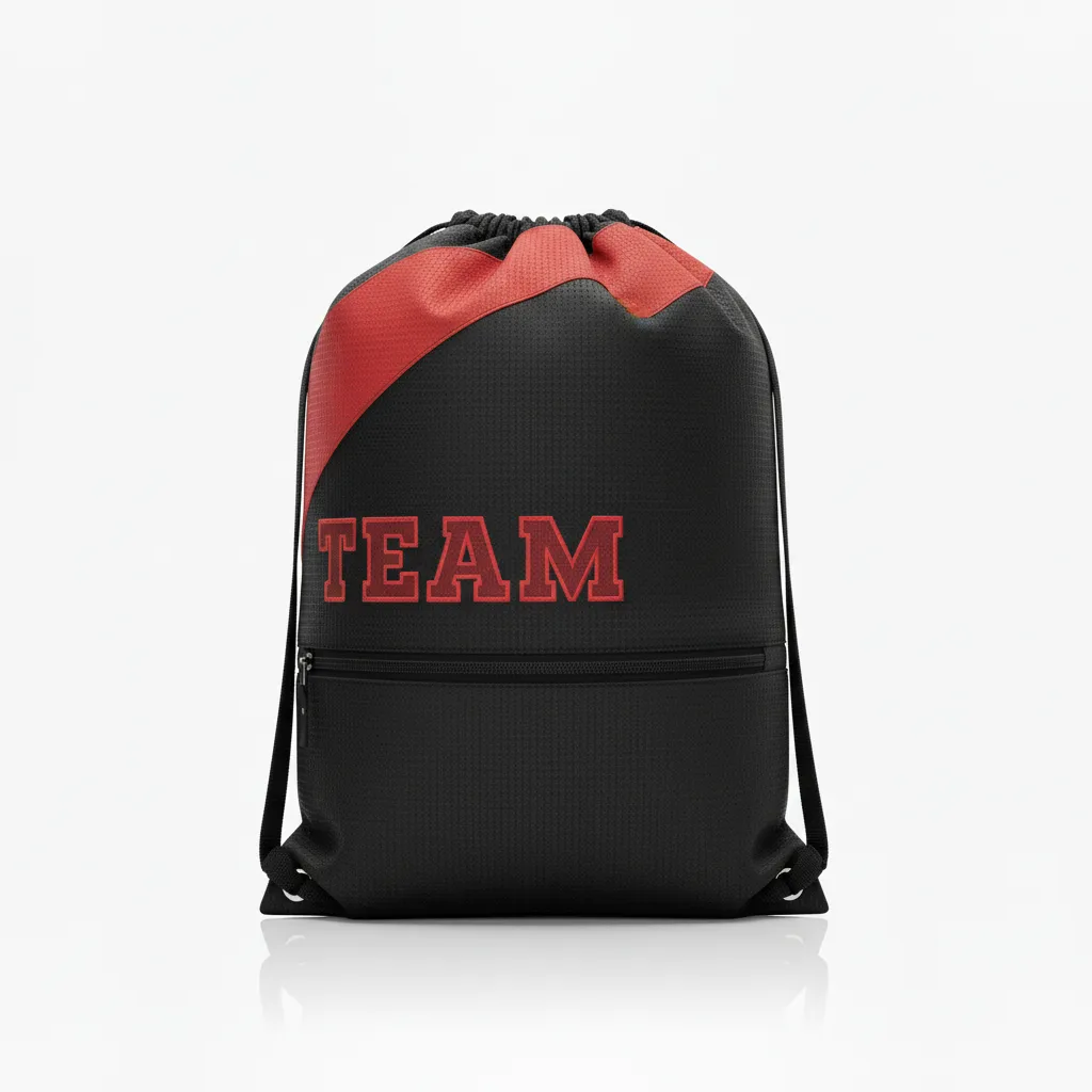 Custom Wrestling Cinch Bag - Black, Red - Contrast Stripe - Back View - Kinexa Sportswear