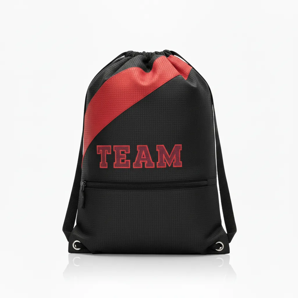 Custom Wrestling Cinch Bag - Black, Red - Contrast Stripe - Front View - Kinexa Sportswear