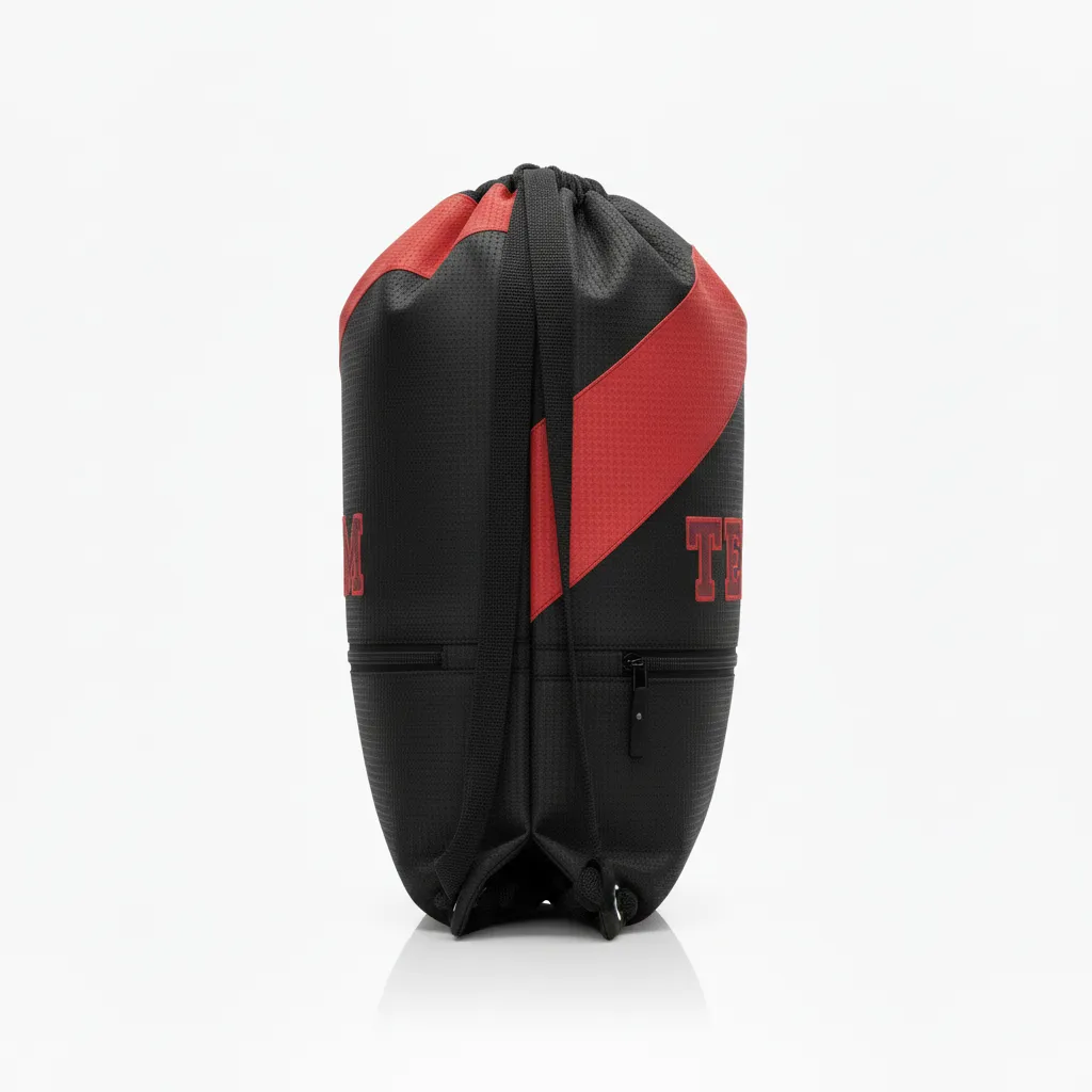 Custom Wrestling Cinch Bag - Black, Red - Contrast Stripe - Side View - Kinexa Sportswear