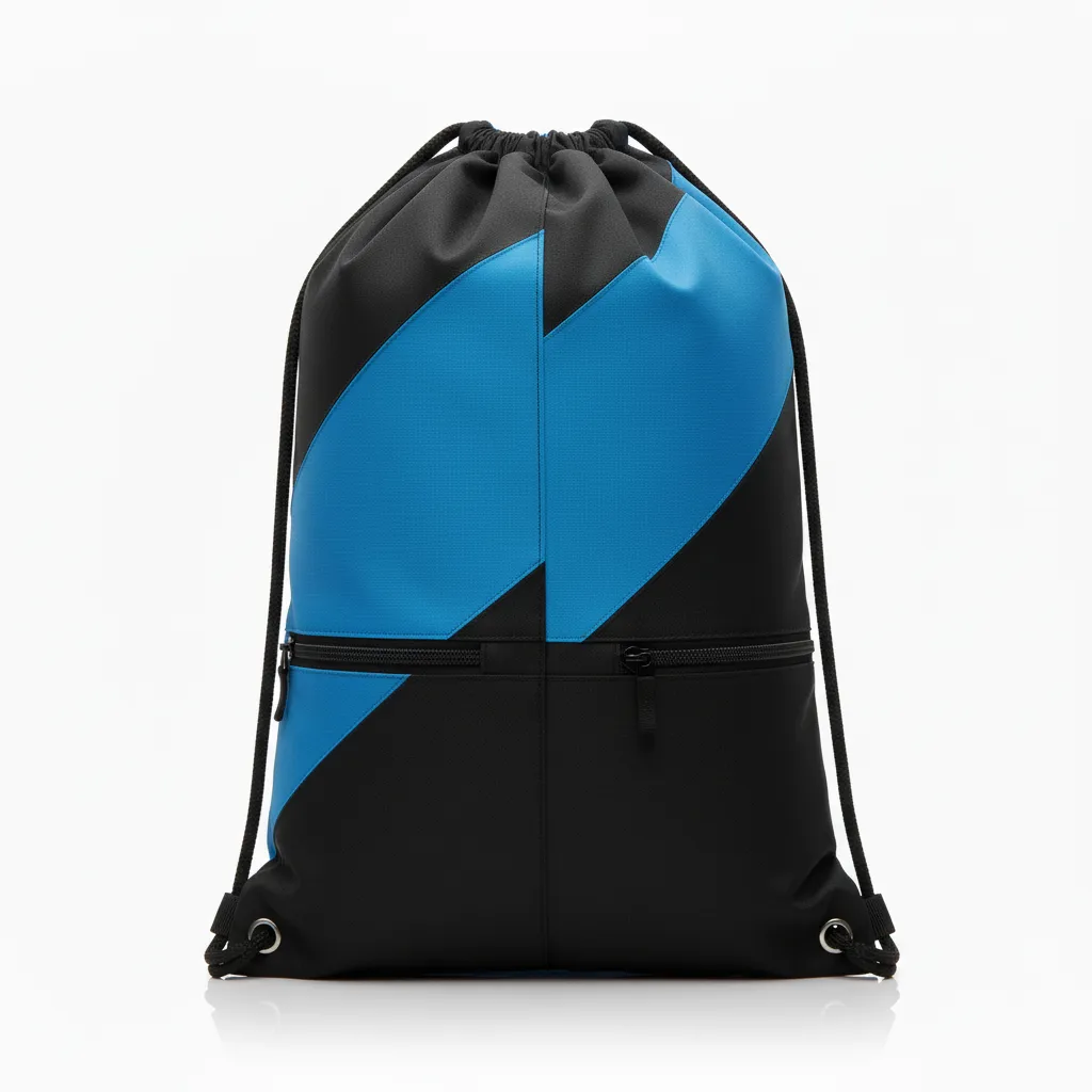 Custom Wrestling Cinch Bag - Black - Royal Contrast Stripe - Back View - Kinexa Sportswear