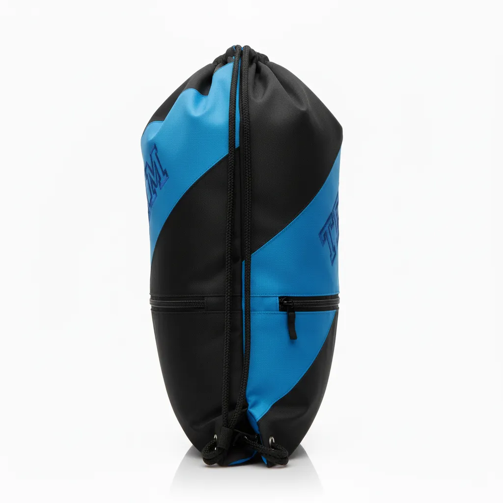 Custom Wrestling Cinch Bag - Black - Royal Contrast Stripe - Side View - Kinexa Sportswear