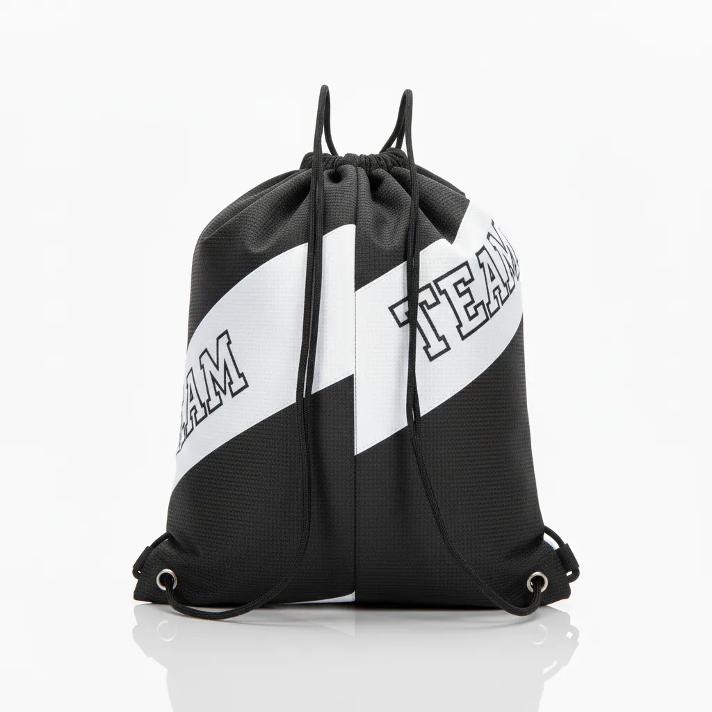 Custom Wrestling Cinch Bag - Black, White - Contrast Stripe - Back View - Kinexa Sportswear