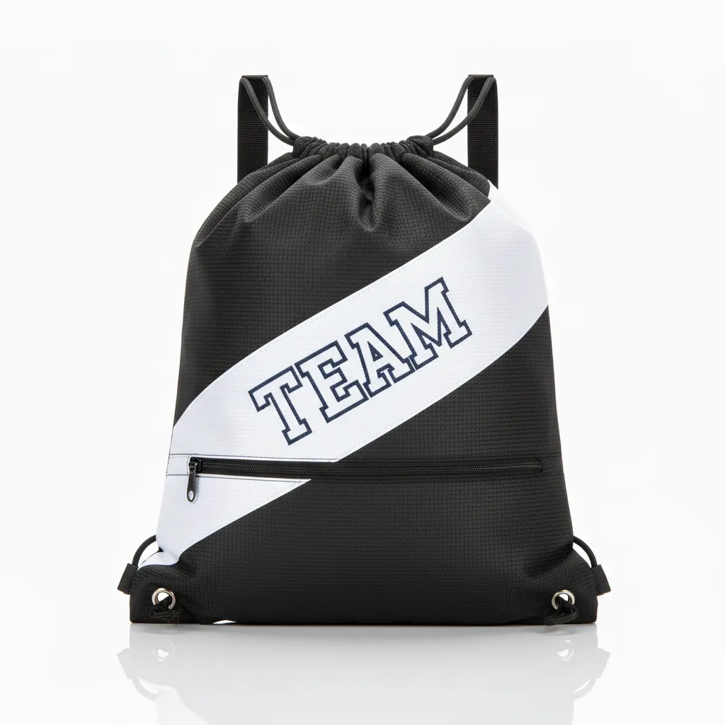 Custom Wrestling Cinch Bag - Black, White - Contrast Stripe - Front View - Kinexa Sportswear