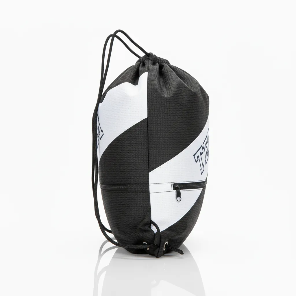 Custom Wrestling Cinch Bag - Black, White - Contrast Stripe - Side View - Kinexa Sportswear