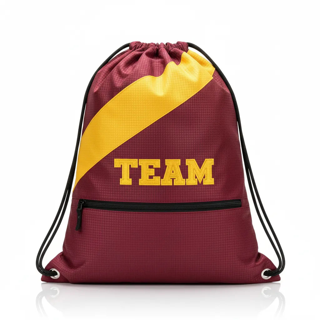 Custom Wrestling Cinch Bag - Burgundy, Gold - Vegas Contrast Stripe - Front View - Kinexa Sportswear