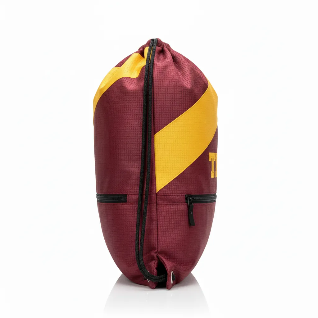 Custom Wrestling Cinch Bag - Burgundy, Gold - Vegas Contrast Stripe - Side View - Kinexa Sportswear