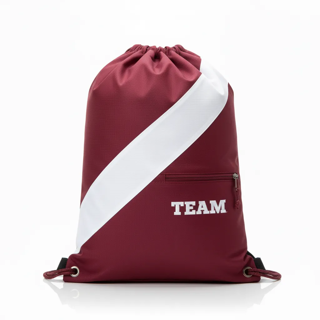 Custom Wrestling Cinch Bag - Burgundy, White - Contrast Stripe - Front View - Kinexa Sportswear