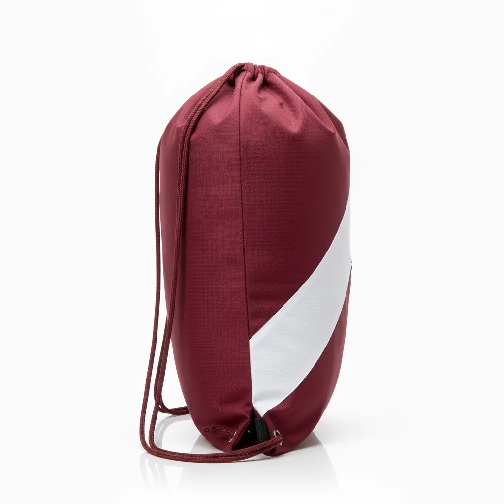 Custom Wrestling Cinch Bag - Burgundy, White - Contrast Stripe - Side View - Kinexa Sportswear