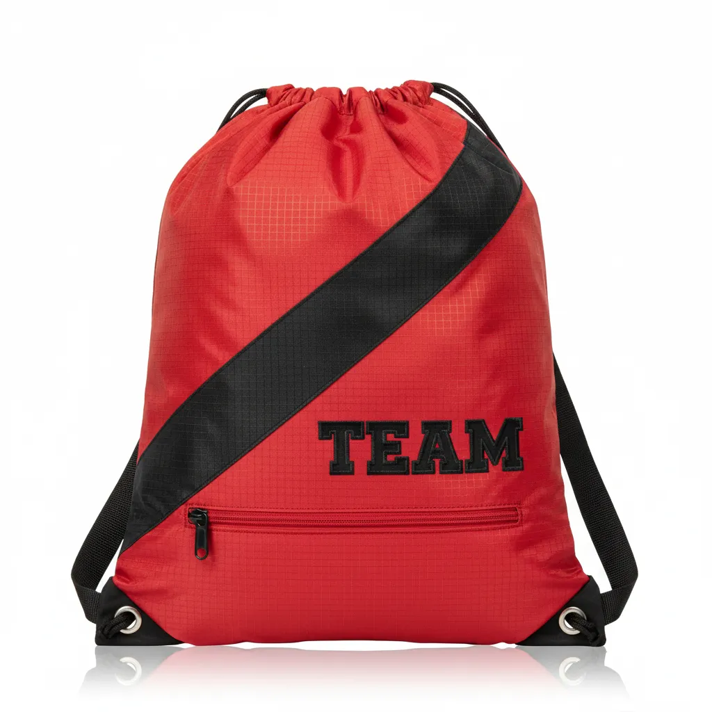 Custom Wrestling Cinch Bag - Black - Cardinal Contrast Stripe - Front View - Kinexa Sportswear