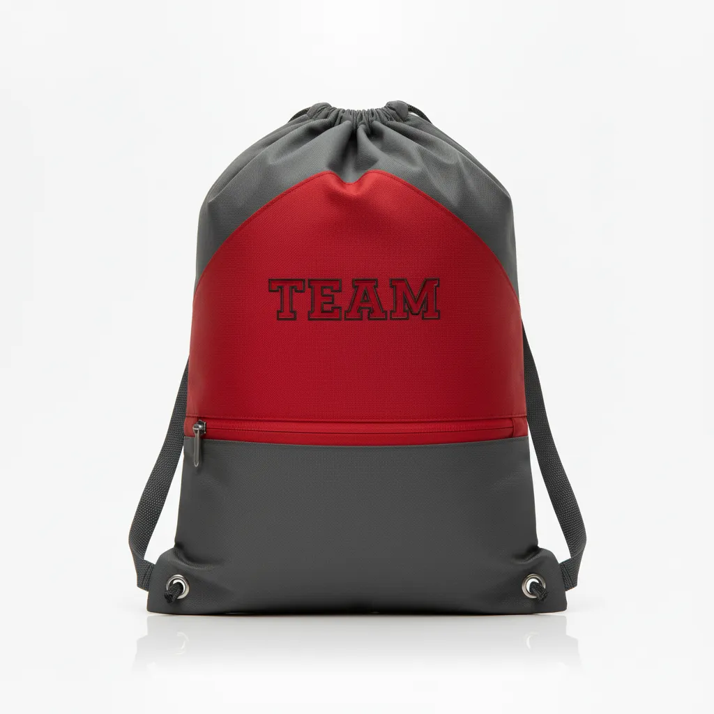 Custom Wrestling Cinch Bag - Red - Charcoal Front Panel - Front View - Kinexa Sportswear