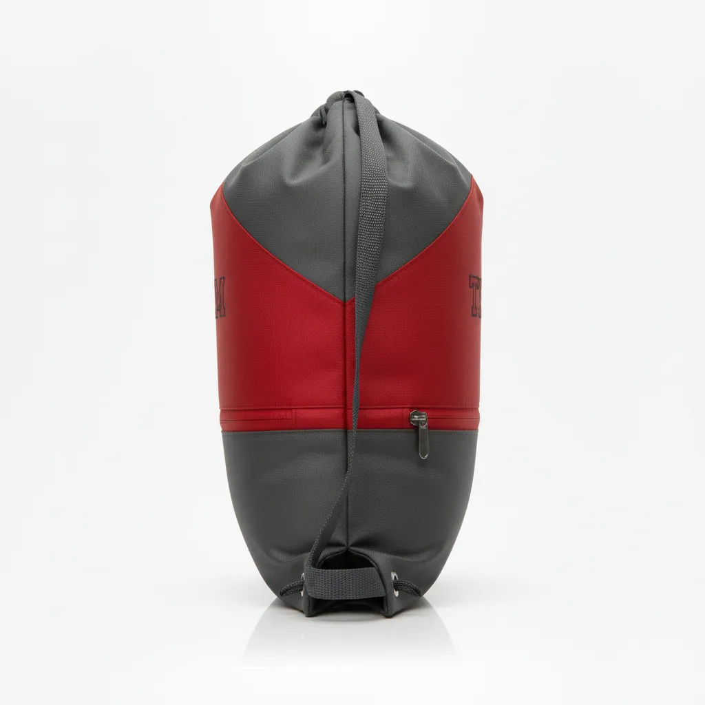 Custom Wrestling Cinch Bag - Red - Charcoal Front Panel - Side View - Kinexa Sportswear
