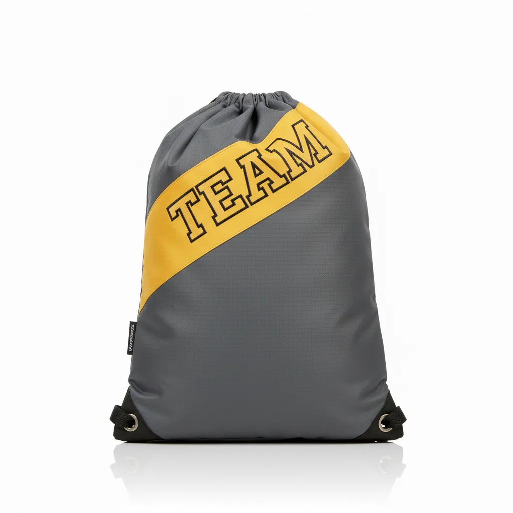 Custom Wrestling Cinch Bag - Gold - Charcoal Vegas Front Panel - Back View - Kinexa Sportswear