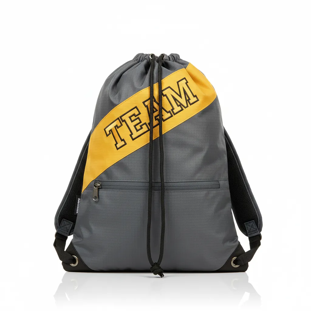 Custom Wrestling Cinch Bag - Gold - Charcoal Vegas Front Panel - Front View - Kinexa Sportswear